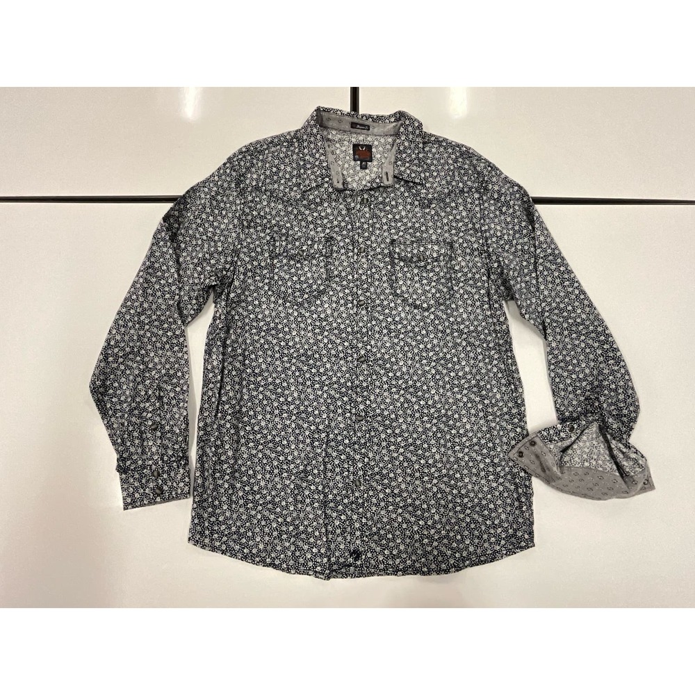 Men Long Sleeve Pearl Snap Shirt Moon Shine XL Double Stitched Yolks Navy White